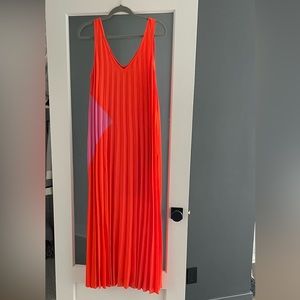 Orange Hot pink Pleated Maxi dress sz Med NWT